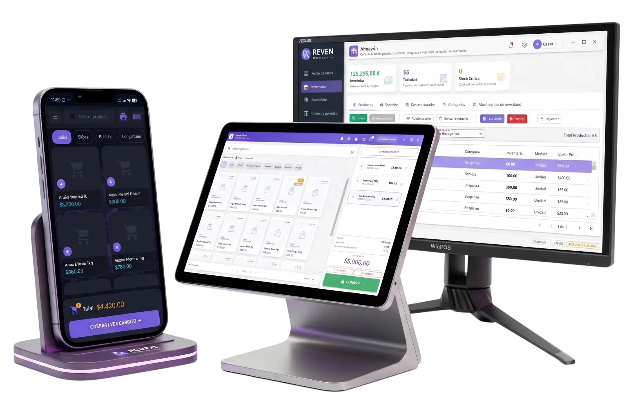 Reven en teléfono, tablet POS y escritorio